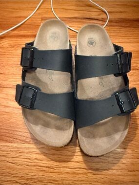 Woman’s Birkenstock  Black Double-Buckle Slide Sandals